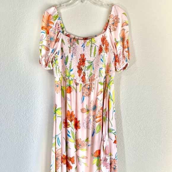 Smocked Maxi Dress Off The Shoulder Floral Pattern Print Boho - Picture 6 of 11